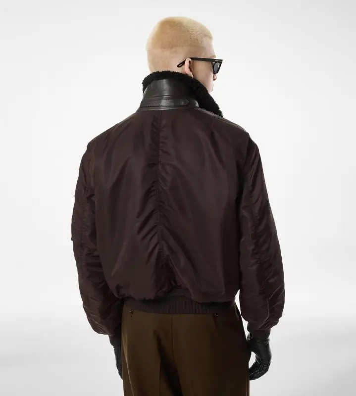 NYLON SHEARLING COLLAR FLIGHT BOMBER BROWN online